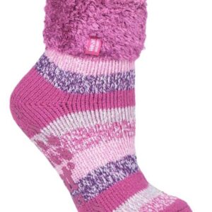 Ladies HEAT HOLDERS Lounge Twist  Stripe Socks - Pink-Lily